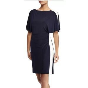 Lauren Ralph Lauren Women's Poline Elbow Sleeve Day Dress in Navy White Size 6